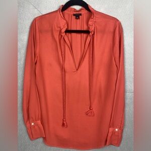 Ann Taylor Ruffled Tie-Neck Blouse in Coral